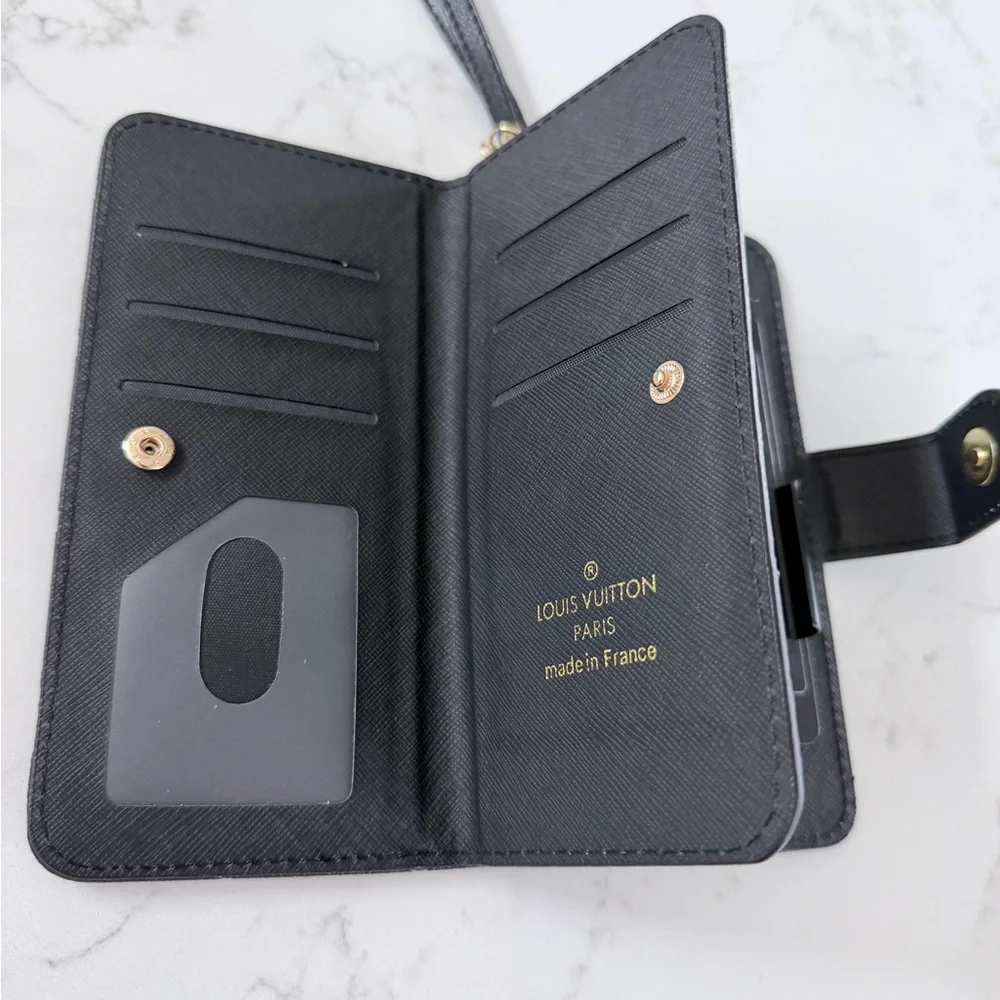 New IPhone 15 Pro Max Black Monogram Wallet Phone Case - Picture 2 of 6